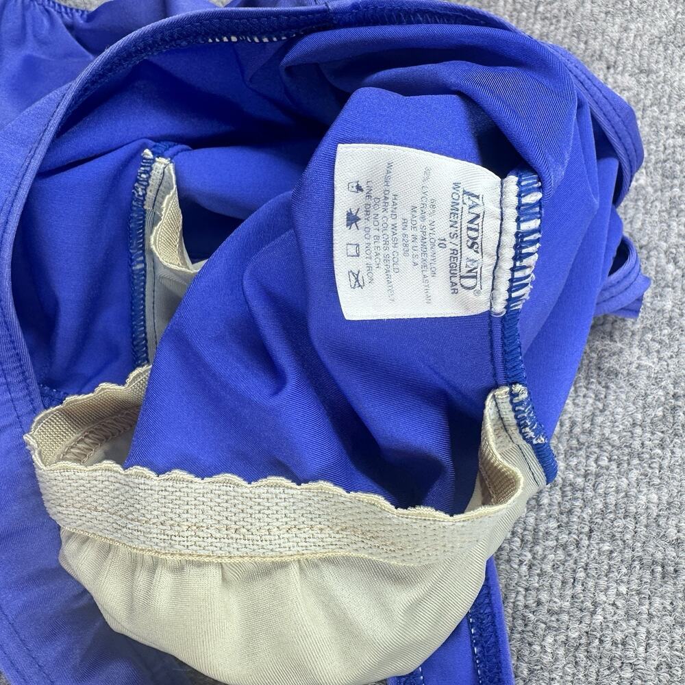 Lands’ End Women’s Swimsuit Size 10 Blue One Piece Slimming Scoop Back Shelf Bra - Picture 7 of 8
